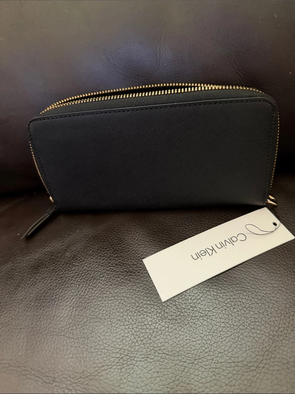 Calvin Klein Black Zip-Around Wallet with Gold Hardware NWT